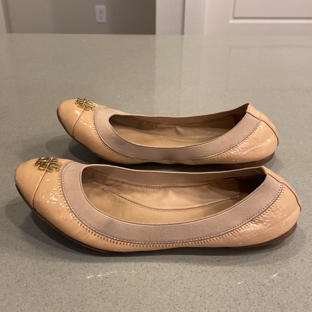 Tory Burch| patent leather travel flats | naked color | foldable | US6.5